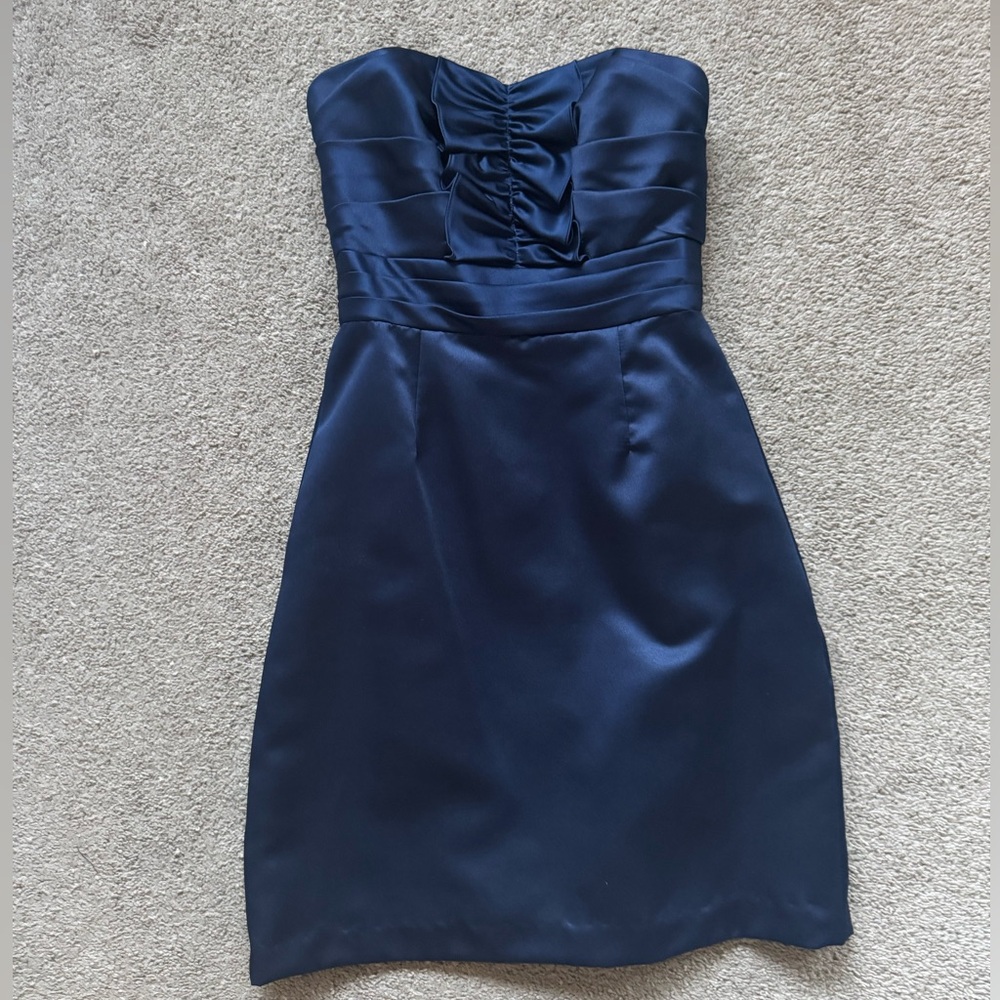 Alfred Angelo Navy Blue satin strapless formal dress